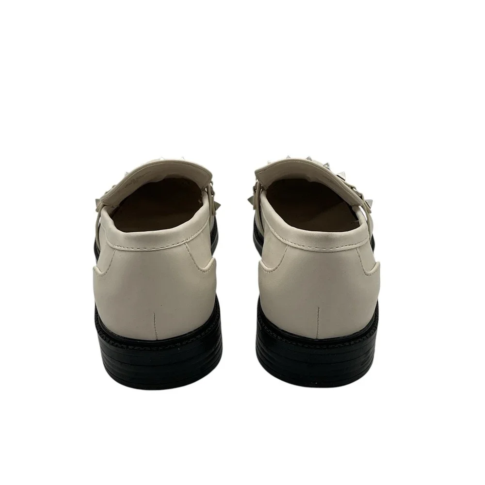 Marc Fisher Cancia2 Ivory Studded Loafers Womens 9M Off White Silver Studs Shoes